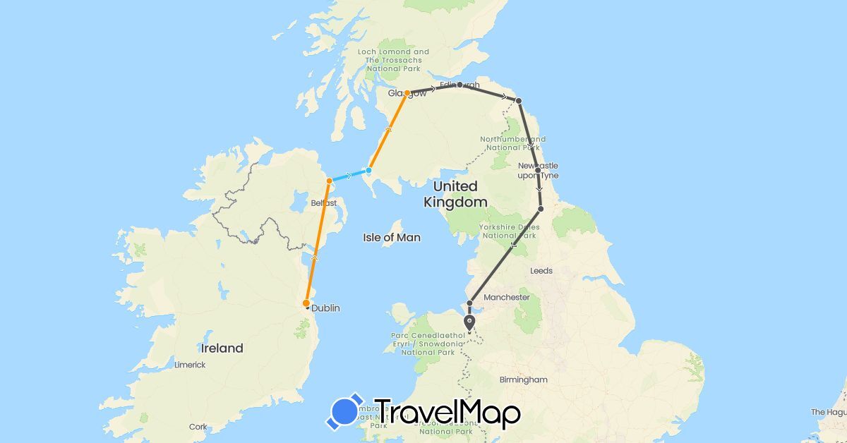 TravelMap itinerary: boat, hitchhiking, motorbike in United Kingdom, Ireland (Europe)